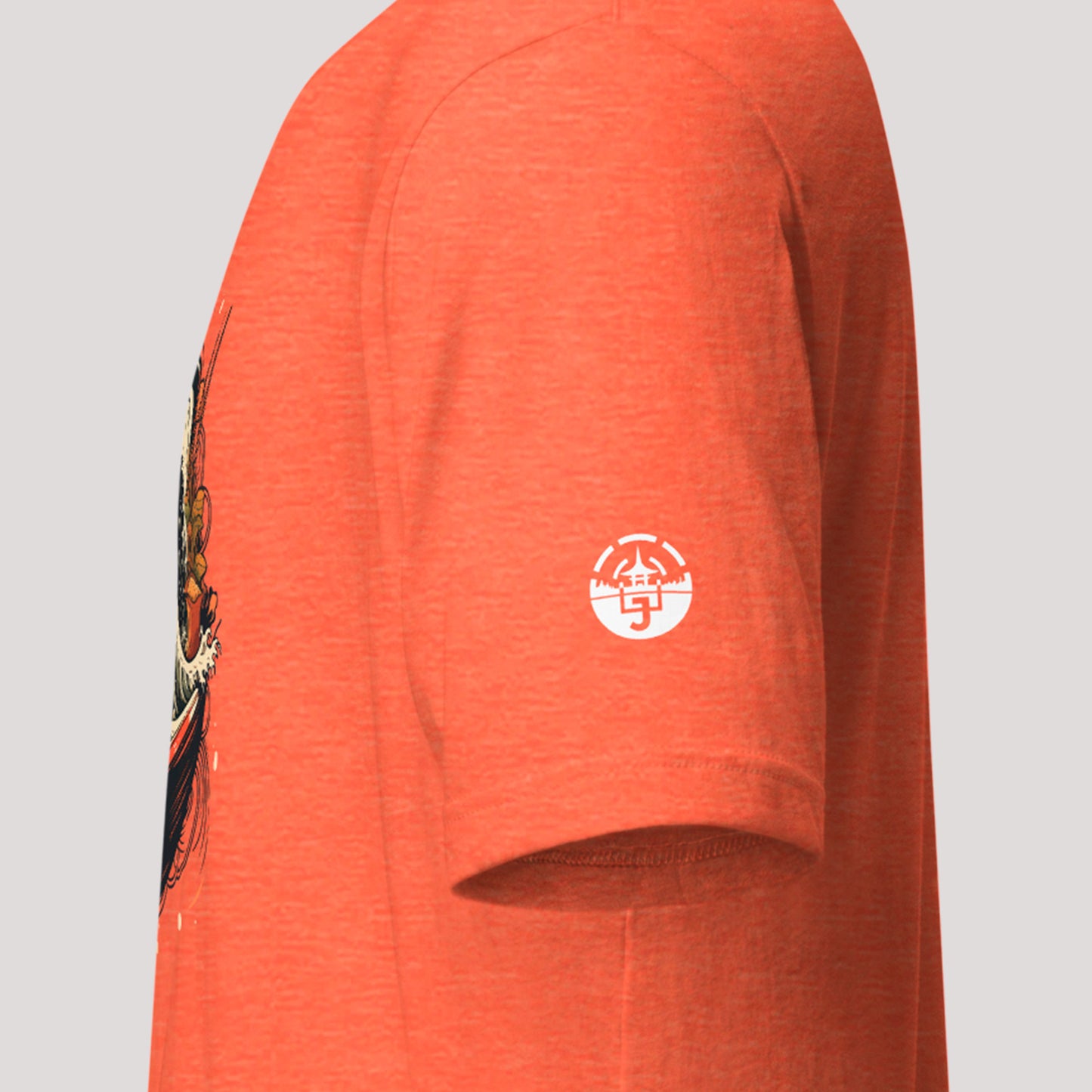 sleeve logo on a heather orange Ramen Wave Unisex t-shirt 