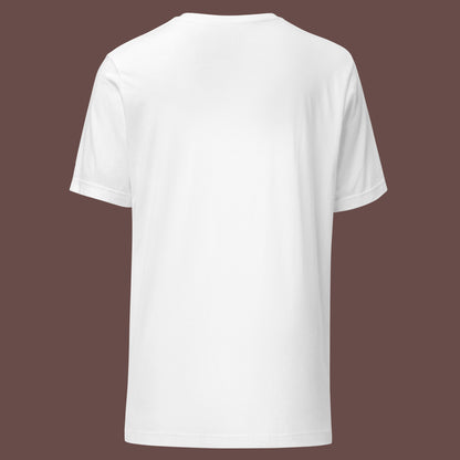 back view of white Petal Neck Unisex t-shirt