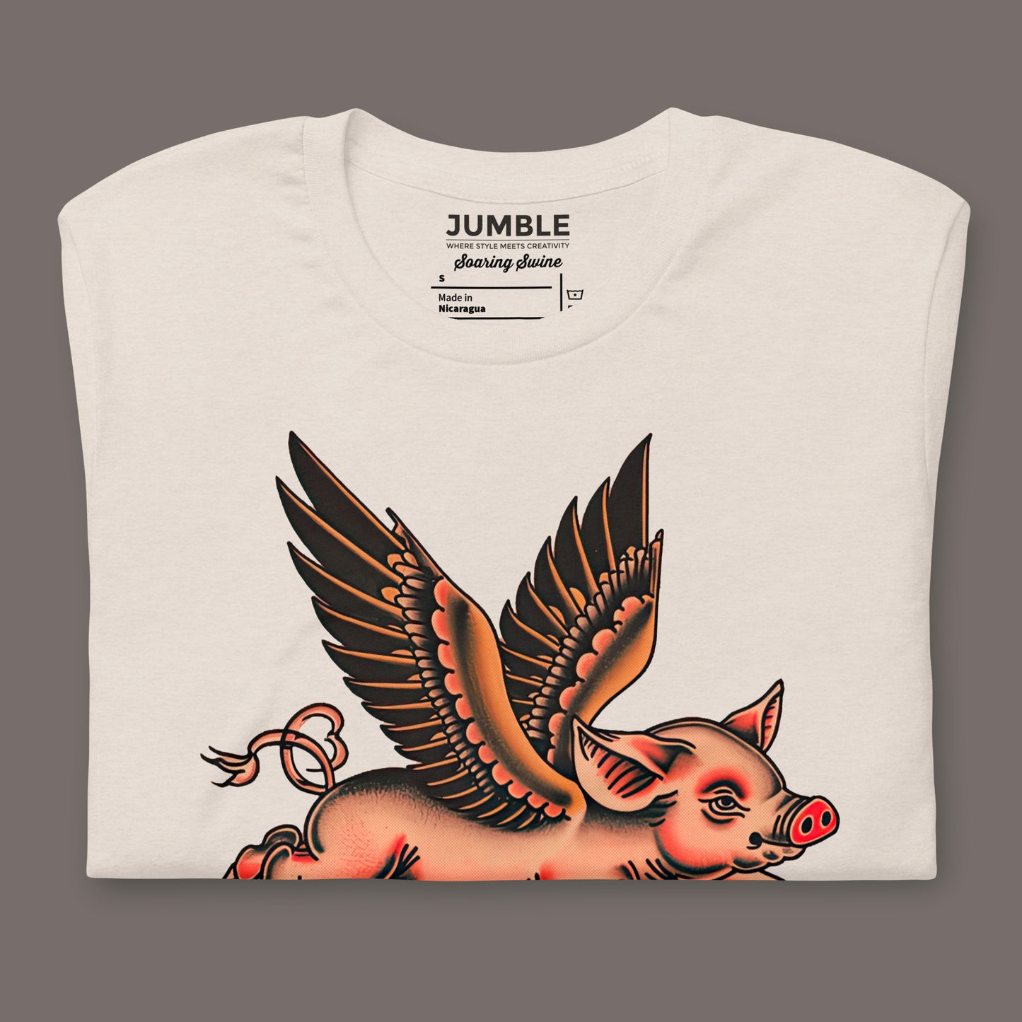 folded heather dust Soaring Swine Unisex t-shirt