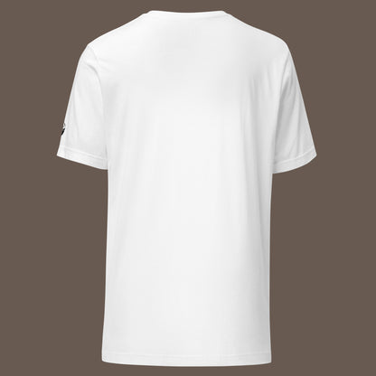 back of white Ikari Unisex t-shirt on a hanger