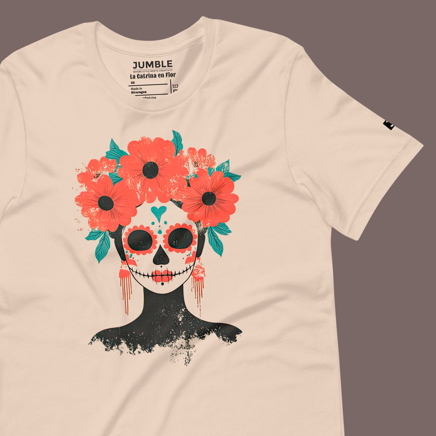 wrinkled soft cream La Catrina en Flor Unisex t-shirt