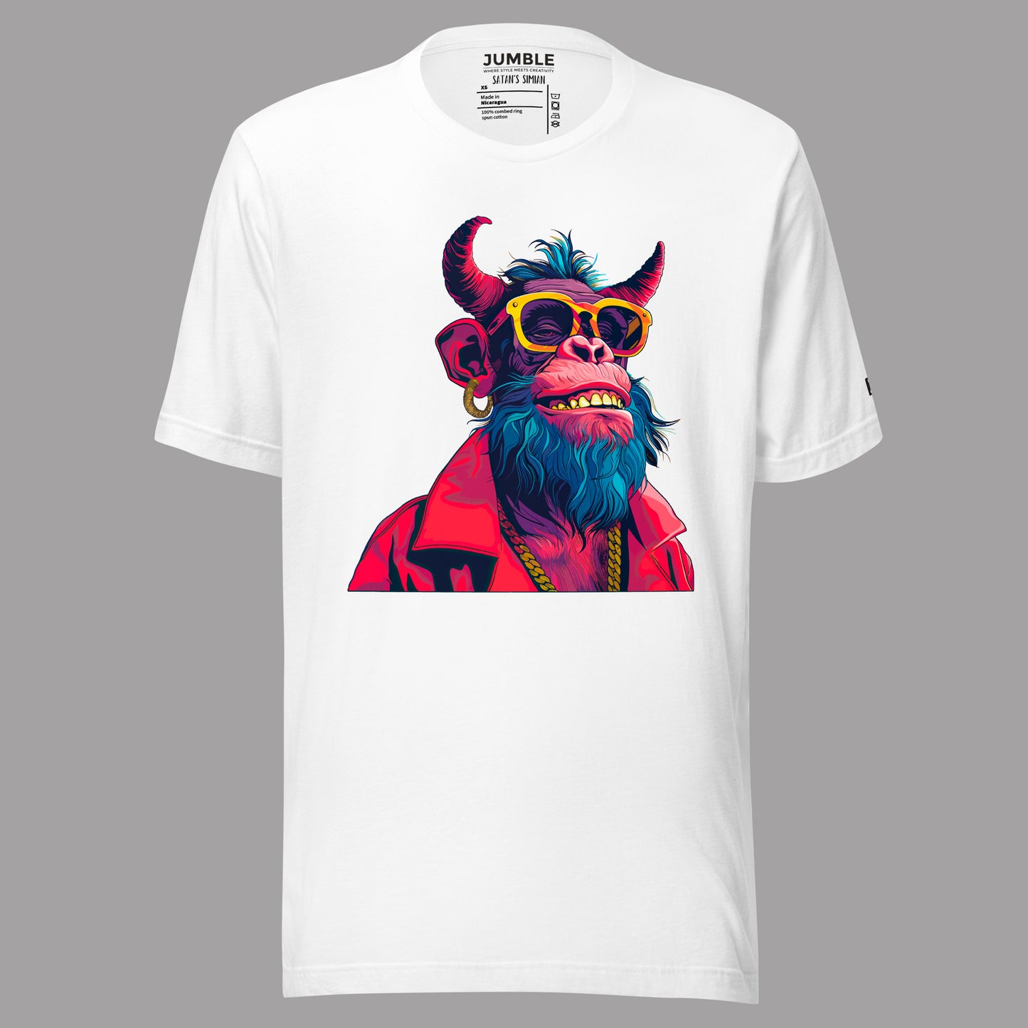 white Satan's Simian Unisex t-shirt