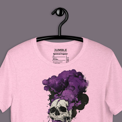 closeup of lilac Spectral Vapour Unisex t-shirt on a hanger