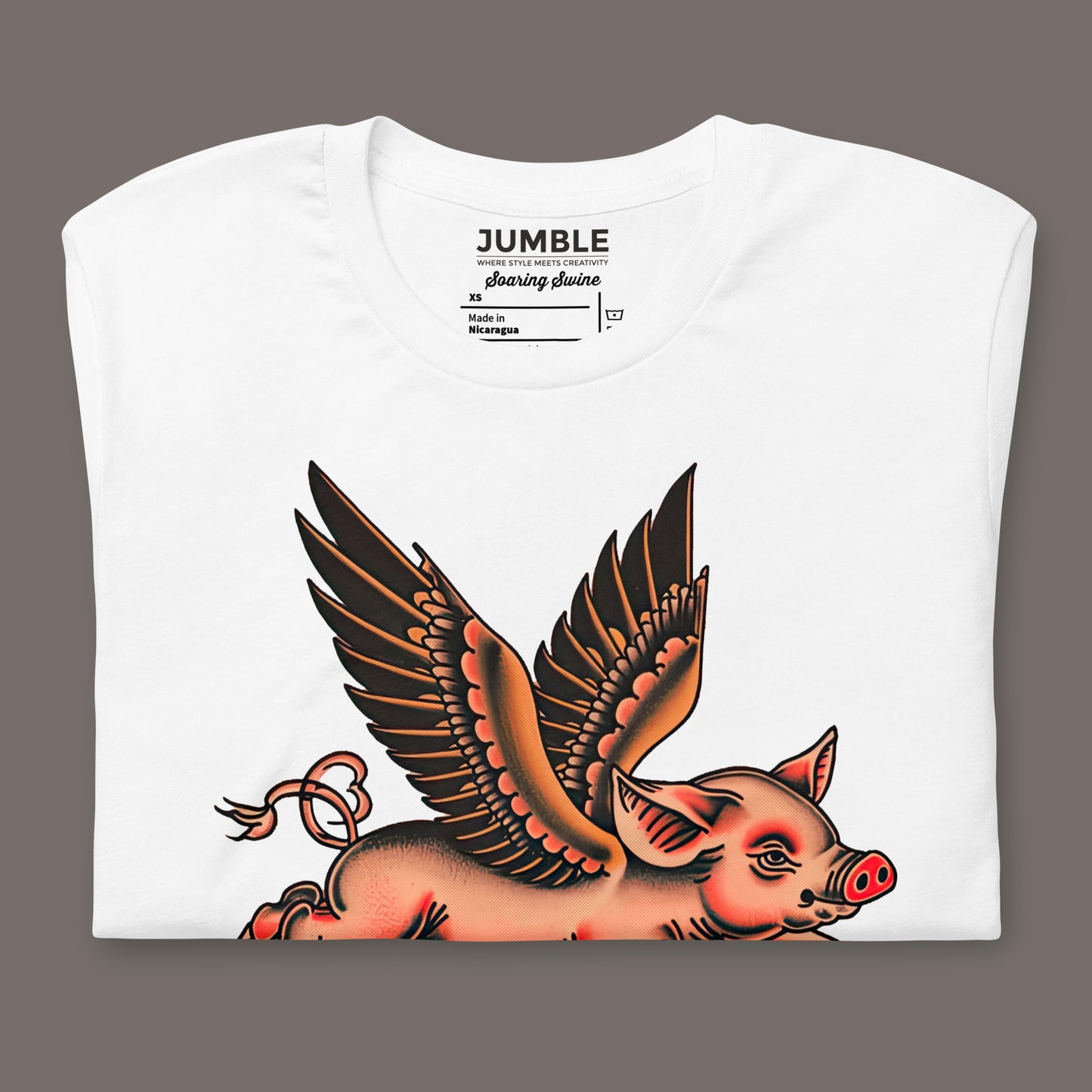 folded white cream Soaring Swine Unisex t-shirtite