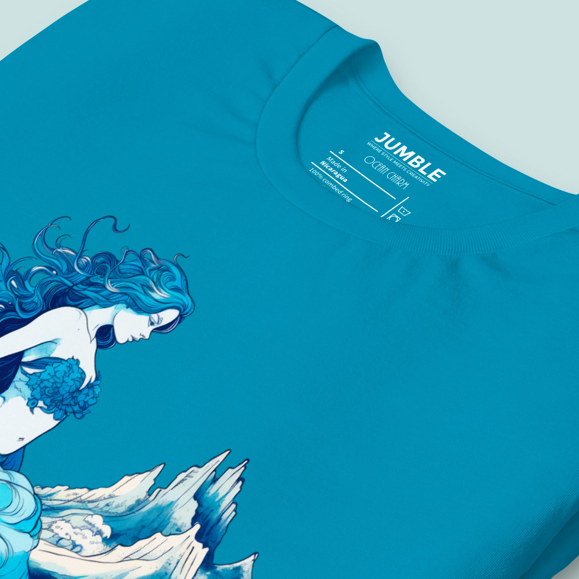 closeup of aqua Ocean Charm Unisex t-shirt