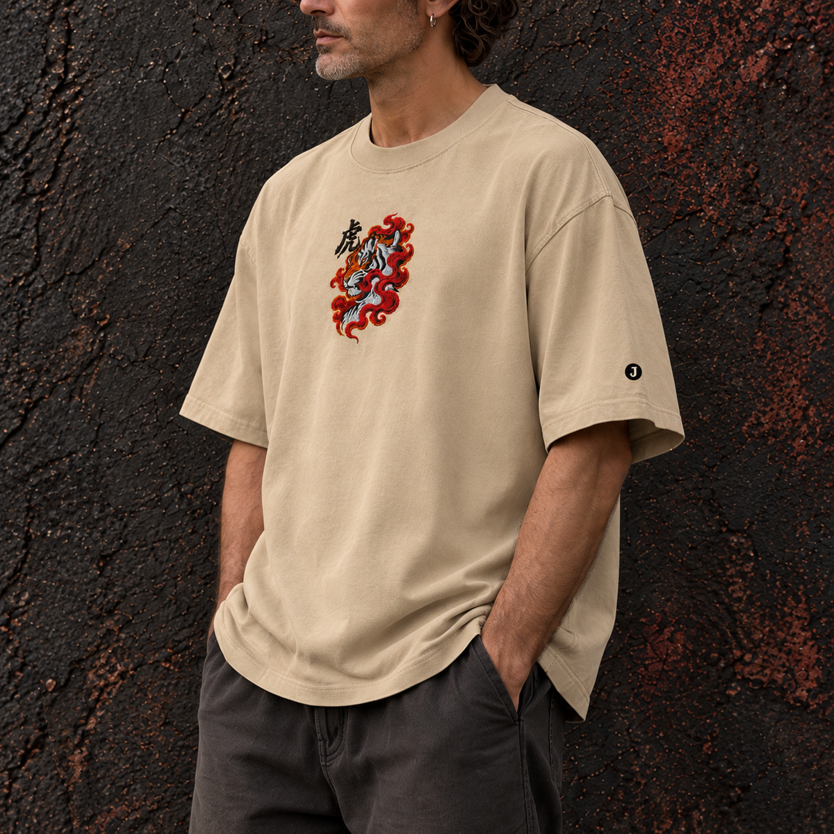 Guren Tora Embroidered Oversized Faded T-Shirt | AS Colour