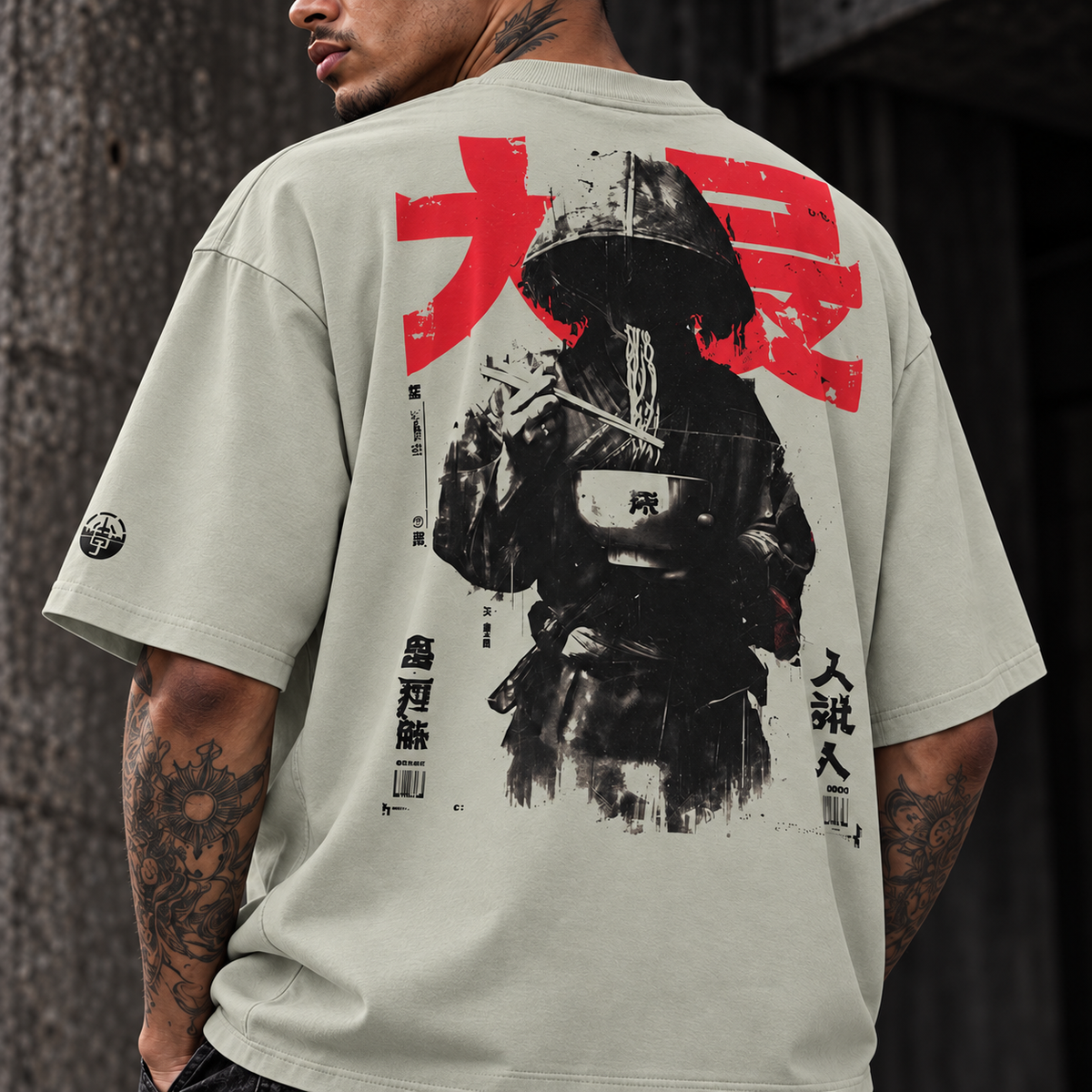 Shizukana Shokuji Men's Oversized Faded T-Shirt (back print)  | AS Colour