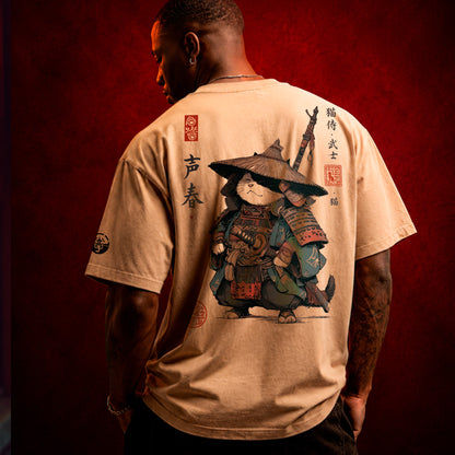 Katana Paws Oversized faded t-shirt (back print)