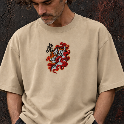 Guren Tora Embroidered Oversized Faded T-Shirt | AS Colour
