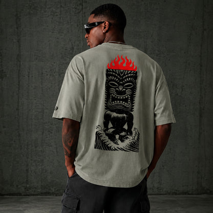 Tiki Inferno Oversized faded t-shirt (back print)