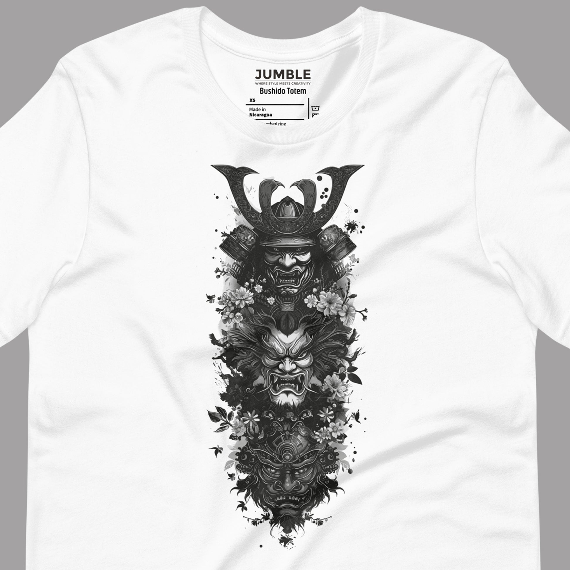 closeup of art on xa white Bushido Totem Unisex t-shirt