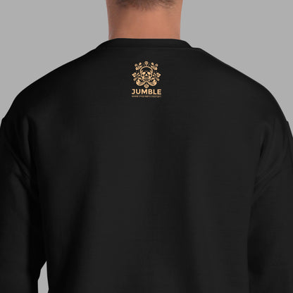 back view of model wearing black Ka Manō Embroidered Unisex Sweatshirt