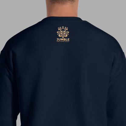 back view of model wearing navy Ka Manō Embroidered Unisex Sweatshirt