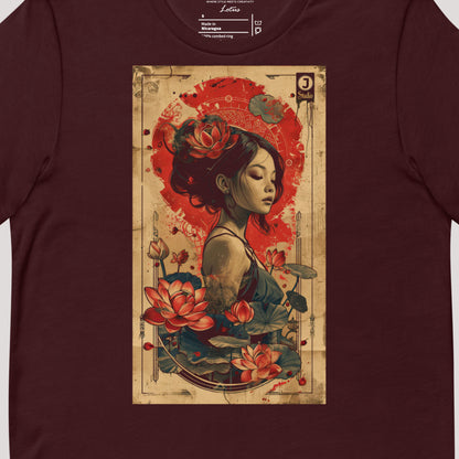 art on oxblood Lotus Unisex t-shirt