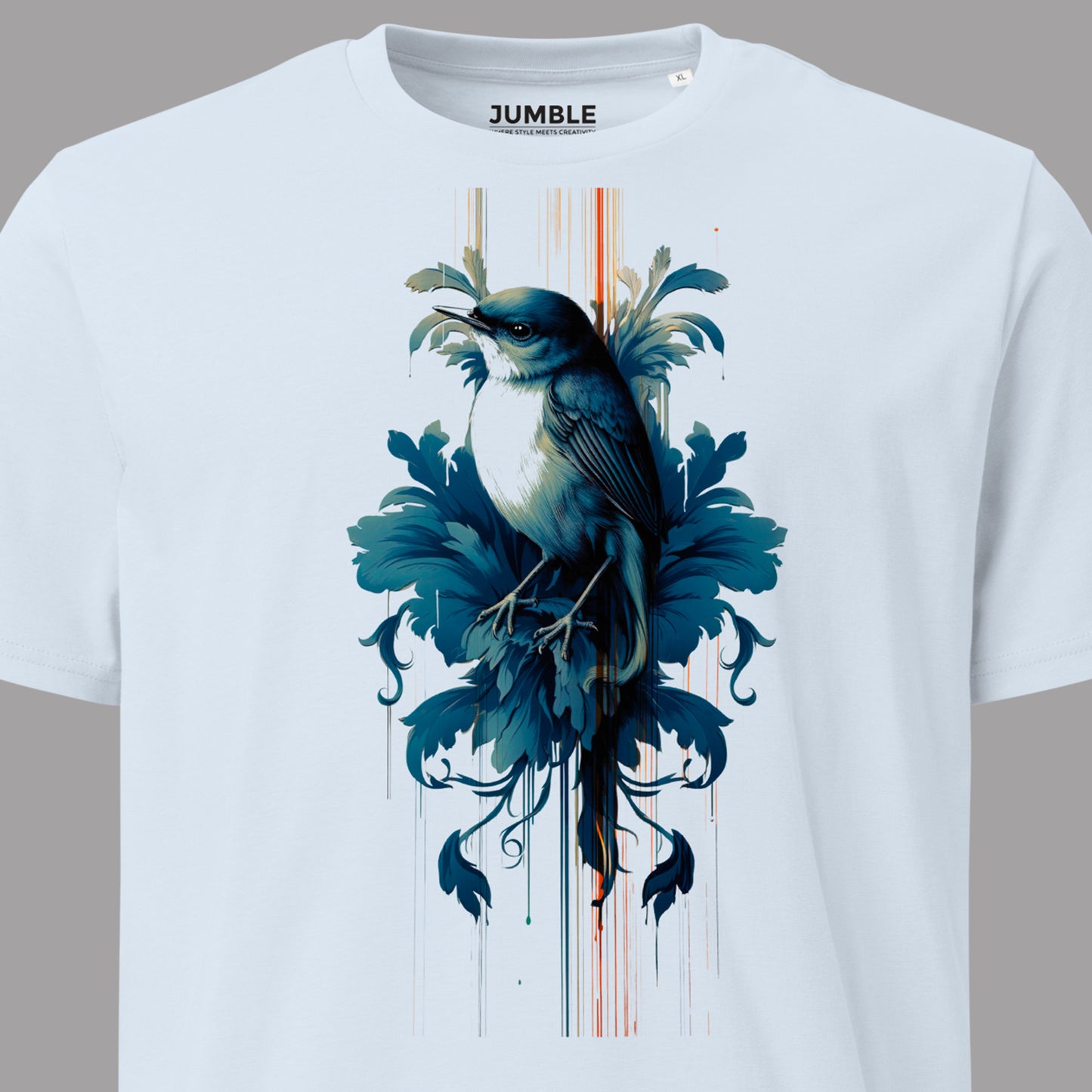 closeup of art on white Avian Nouveau Unisex organic cotton t-shirt