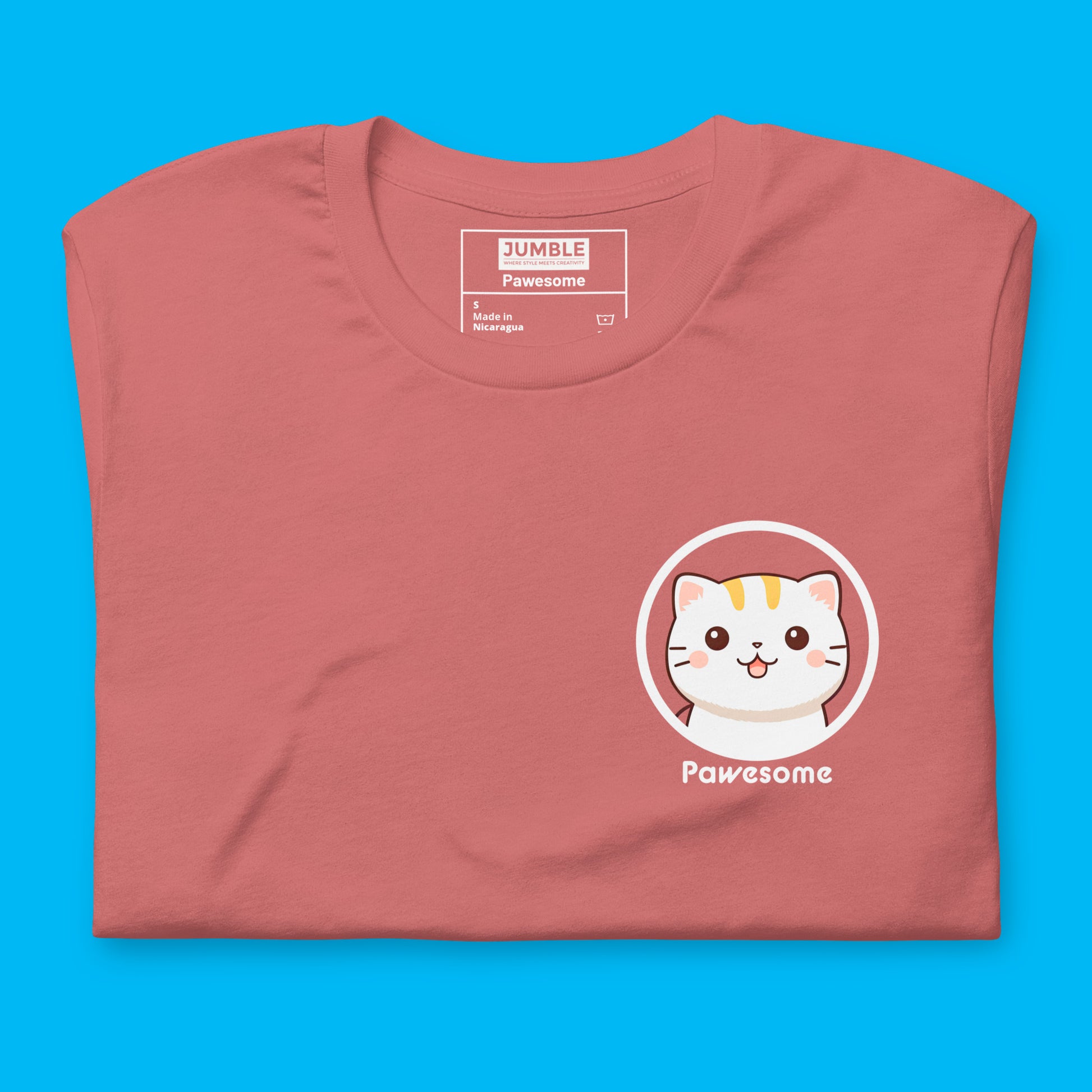 close up of Pawesome Unisex t-shirt in mauve, folded