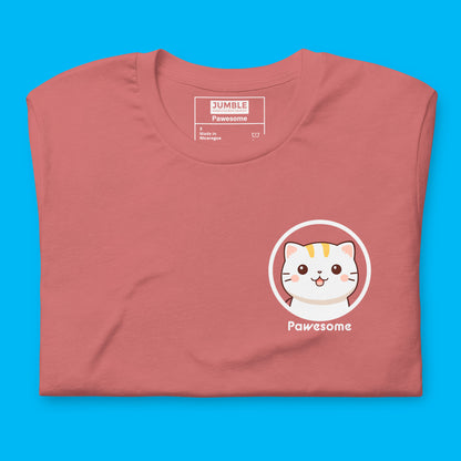 close up of Pawesome Unisex t-shirt in mauve, folded