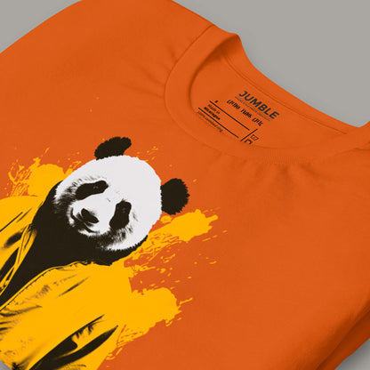 closeup of folded China Punk Chic Unisex t-shirt, in autumn. On an angle