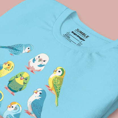 close up of ocean blue Budgie Smuggler Unisex t-shirt