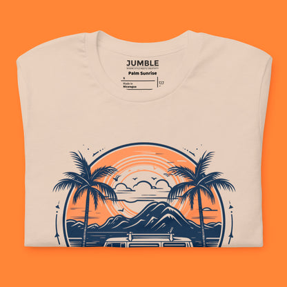 closeup of folded soft cream Palm Sunrise Unisex t-shirt