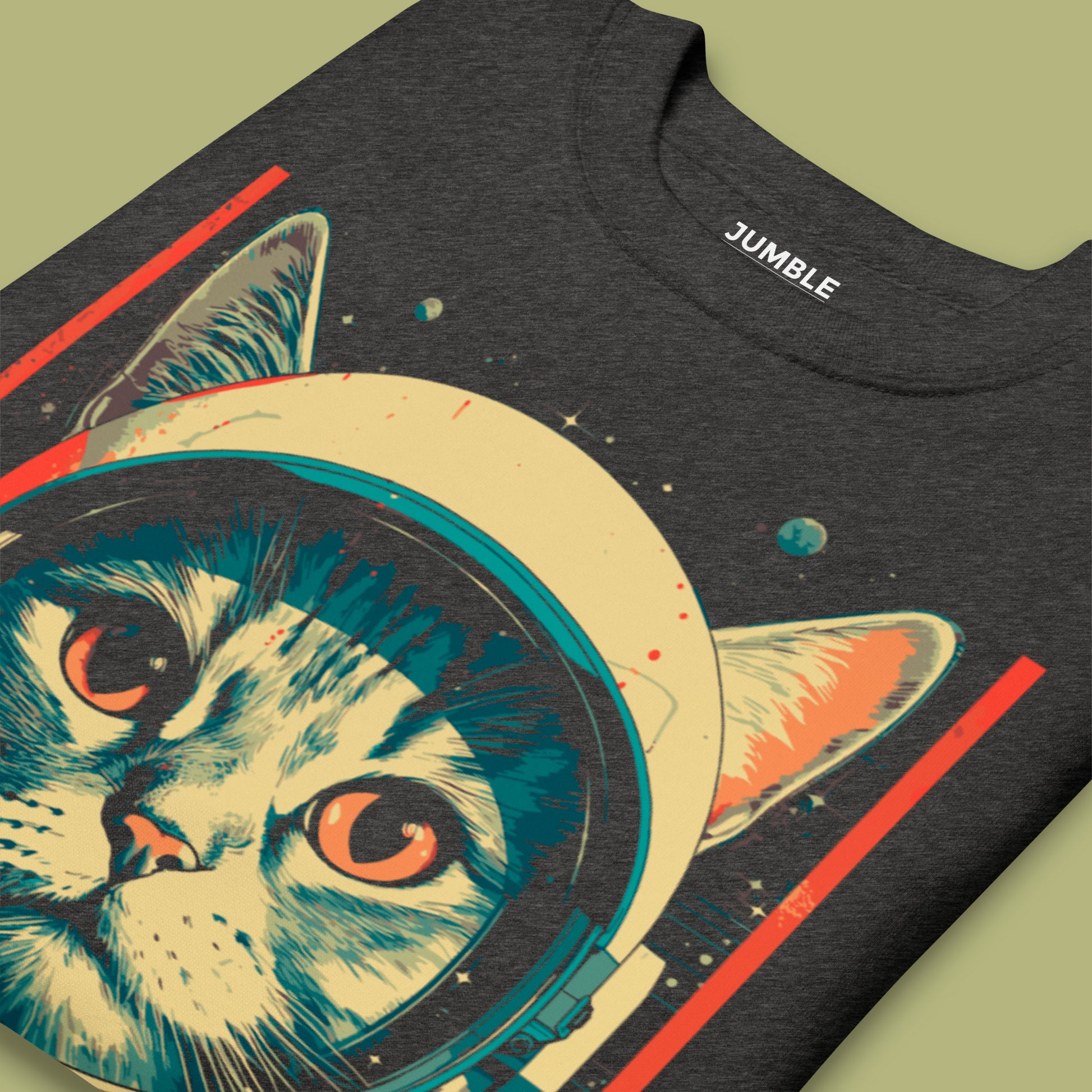closeup of charcoal Cosmic Kitty- Unisex Premium Sweatshirt