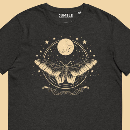 closeup of dark heather grey Luna Glow Unisex organic cotton t-shirt