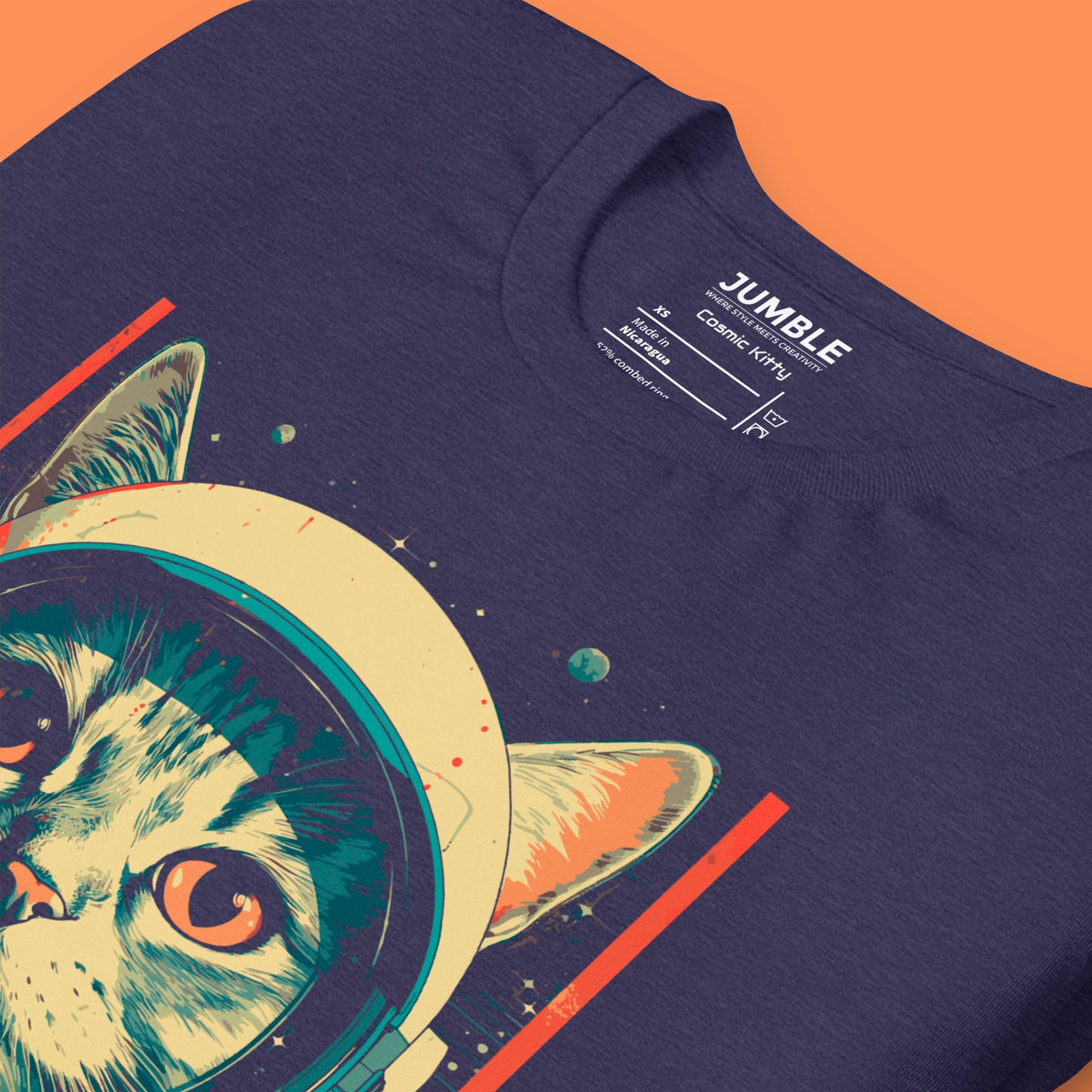 closeup of midnight navy Cosmic Kitty Unisex t-shirt folded