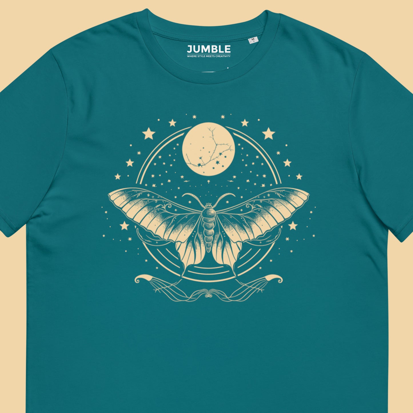 closeup of stargazer Luna Glow Unisex organic cotton t-shirt