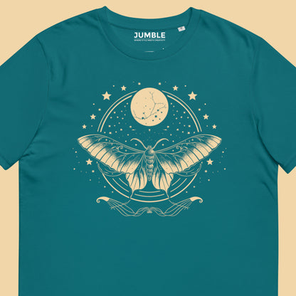 closeup of stargazer Luna Glow Unisex organic cotton t-shirt