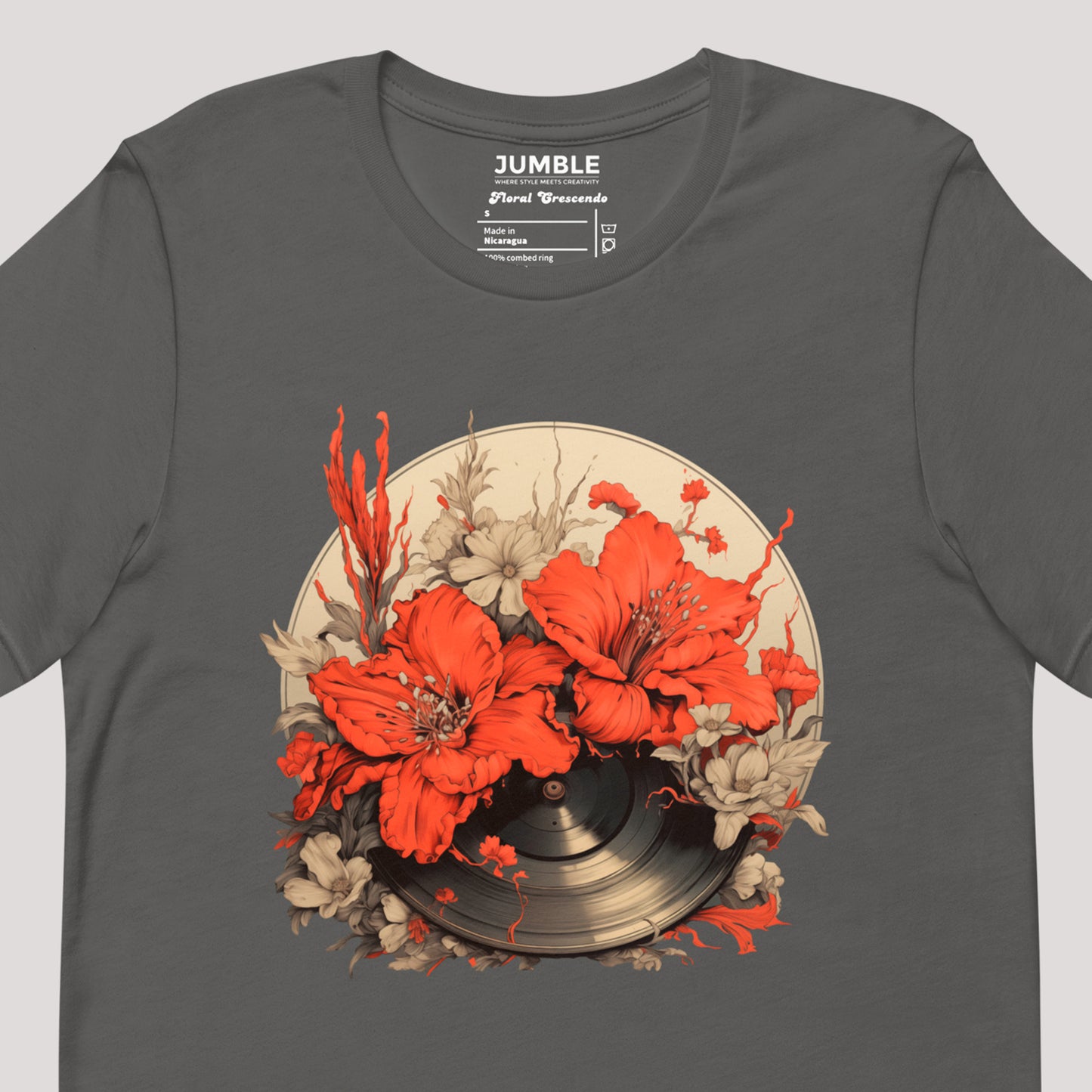 closeup of art on Floral Crescendo Unisex t-shirt