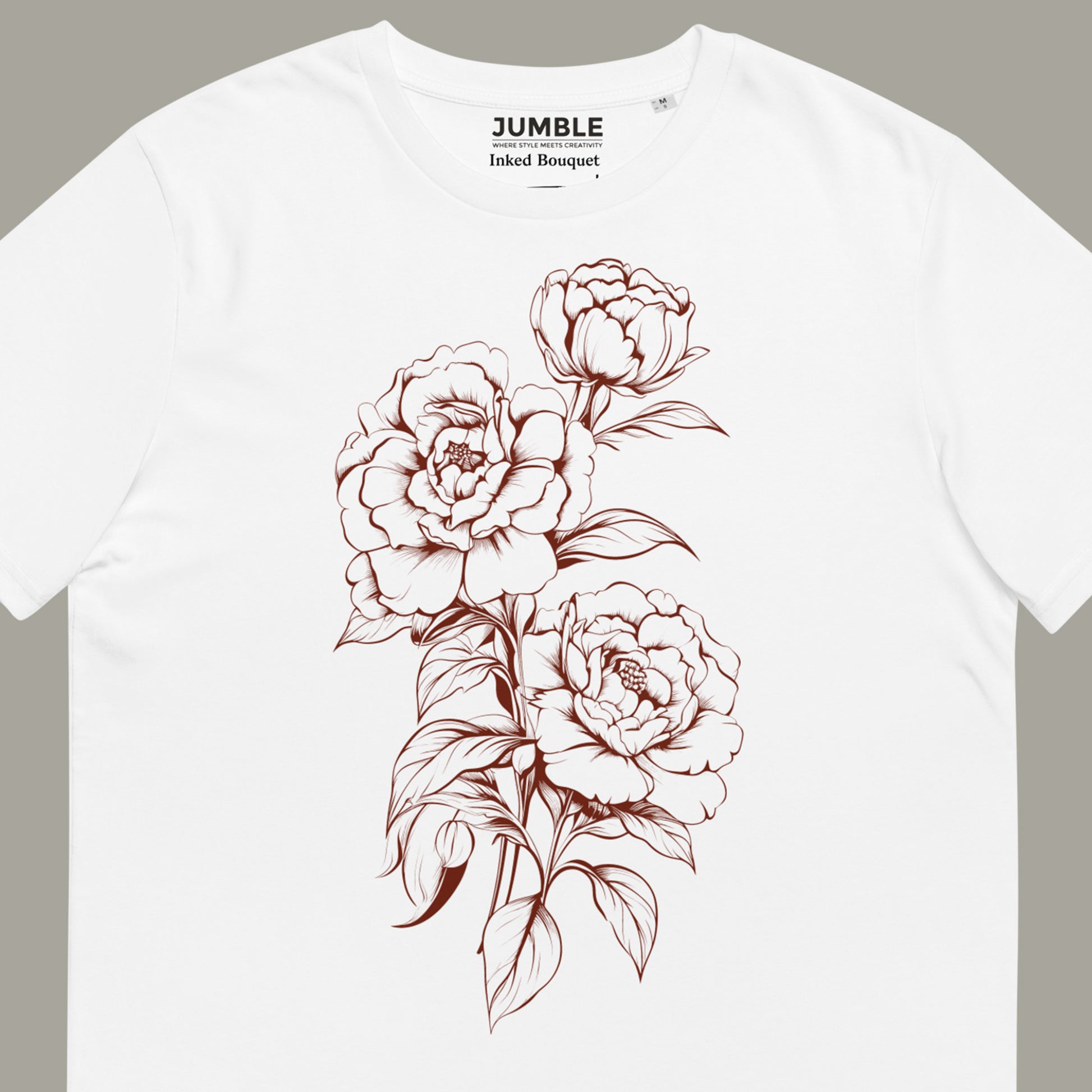 closeup of artwork on Inked Bouquet Unisex organic cotton t-shirt