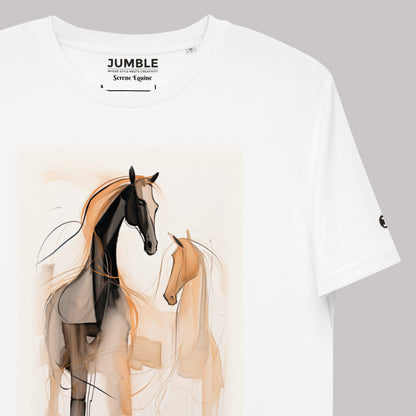 closeup of Serene Equine Unisex organic cotton t-shirt