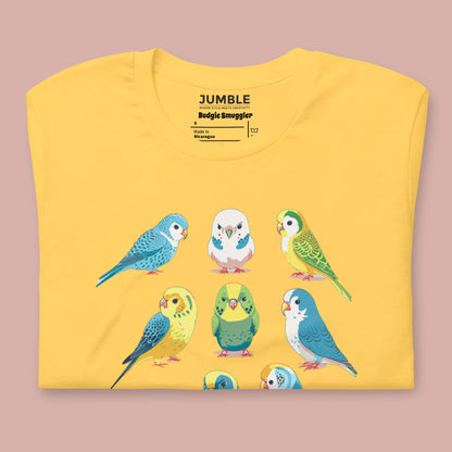 close up of folded yellow Budgie Smuggler Unisex t-shirt