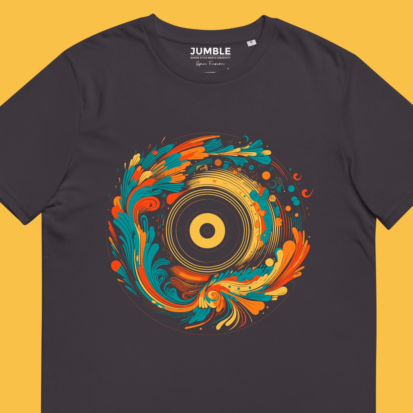 closeup of Spin Fusion Unisex organic cotton t-shirt in anthracite