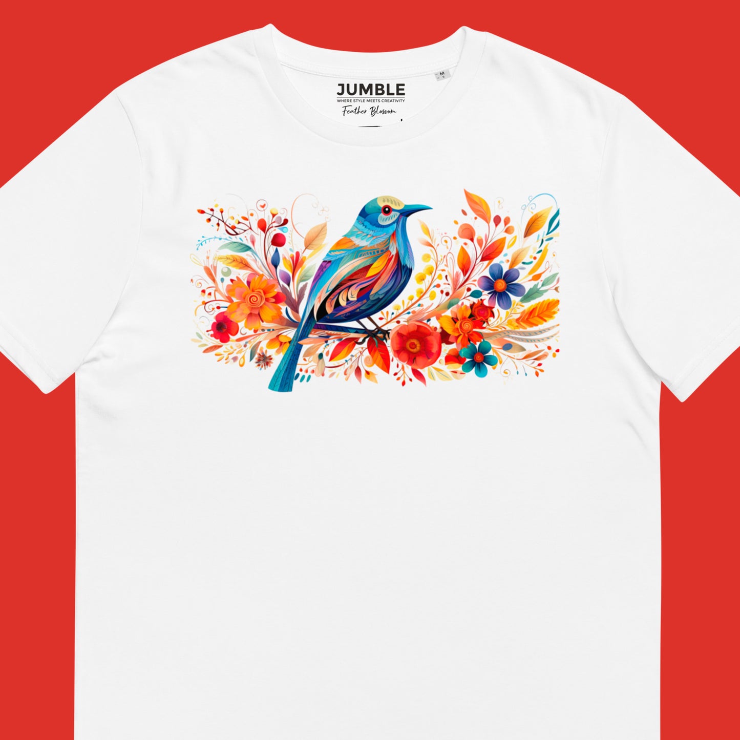 closeup of Feather Blossom Unisex organic cotton t-shirt