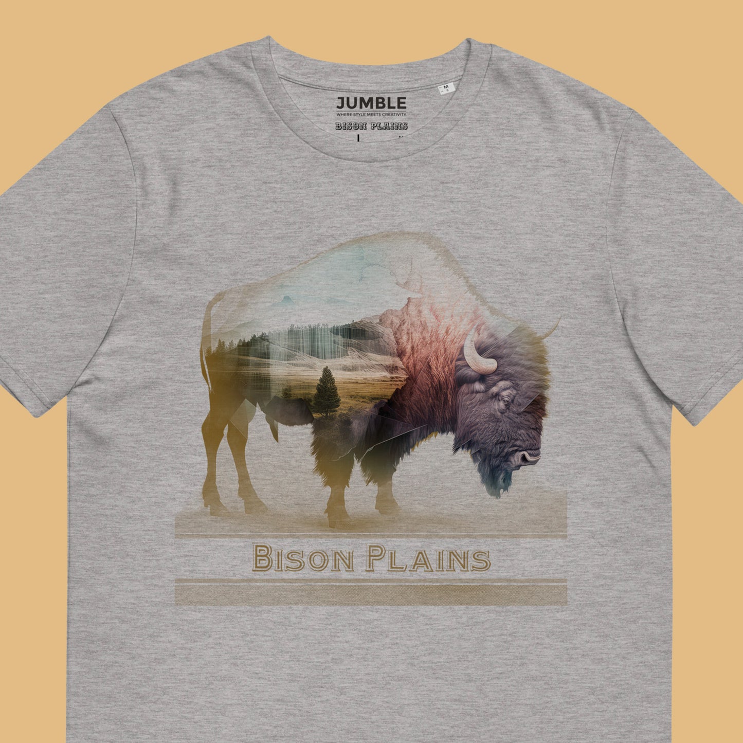 close up of Bison Plains Unisex organic cotton t-shirt