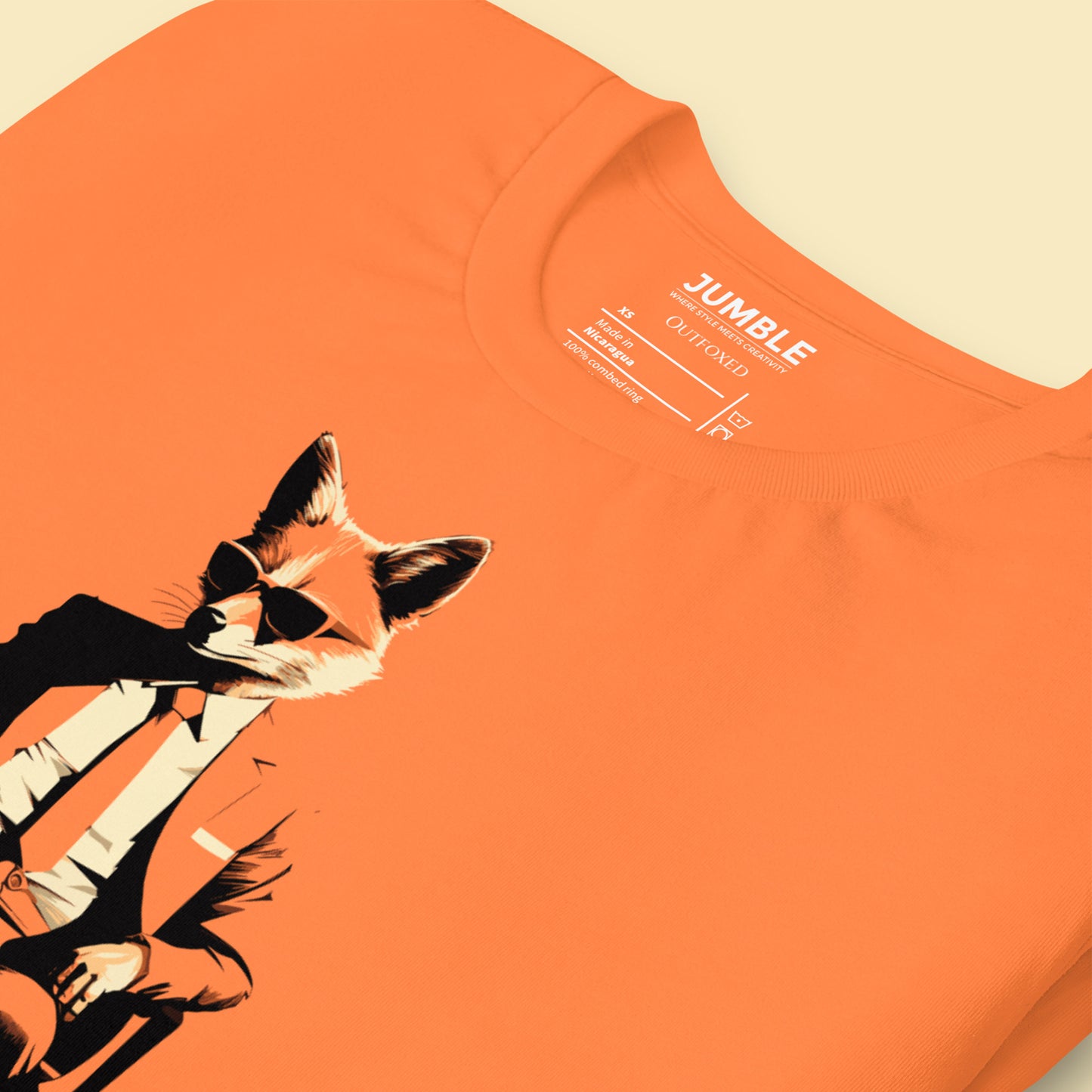 closeup of burnt orange Outfoxed  Unisex t-shirt