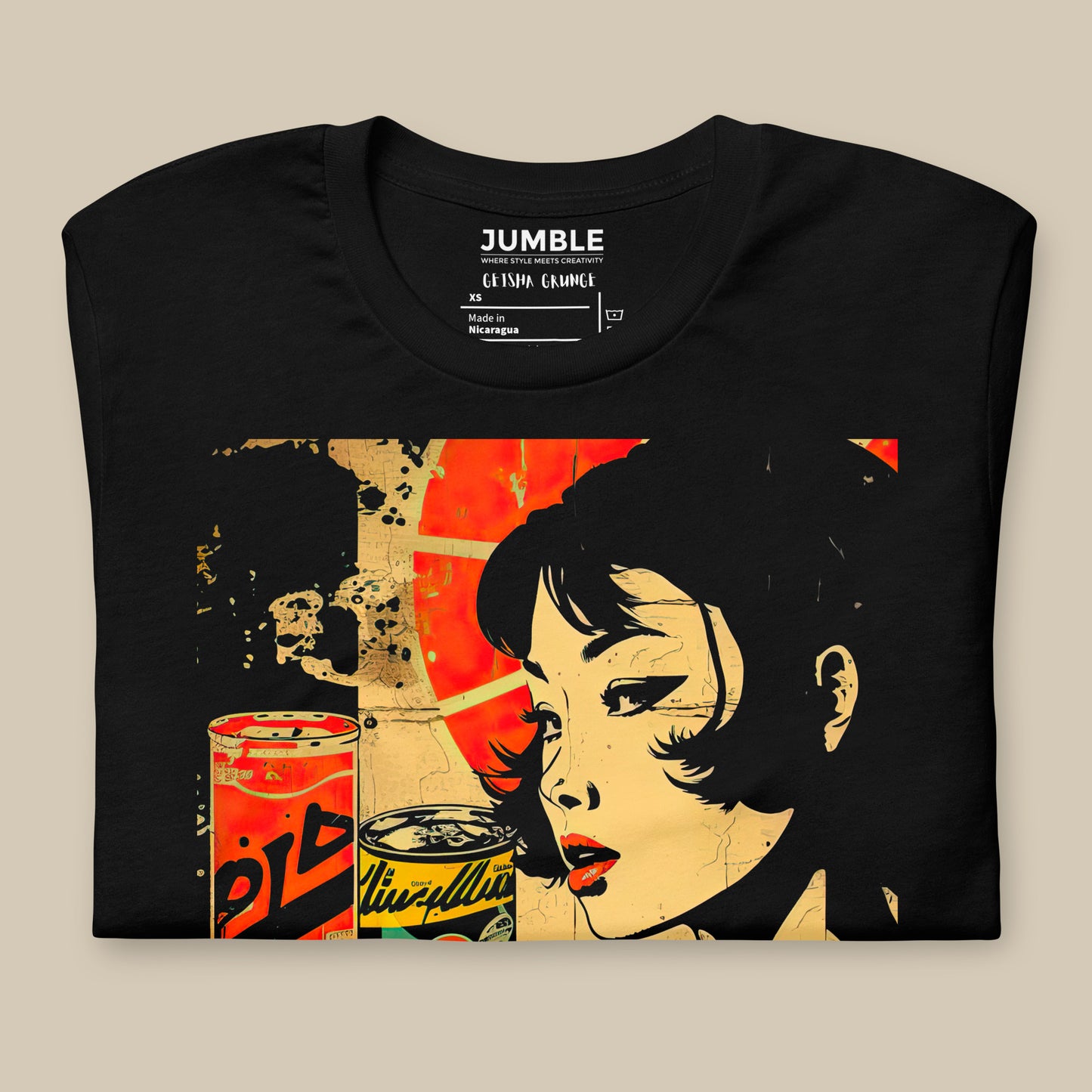 closeup of folded black Geisha Grunge Unisex t-shirt