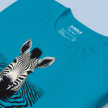 close up of Water Dance Unisex t-shirt, in aqua. Folded