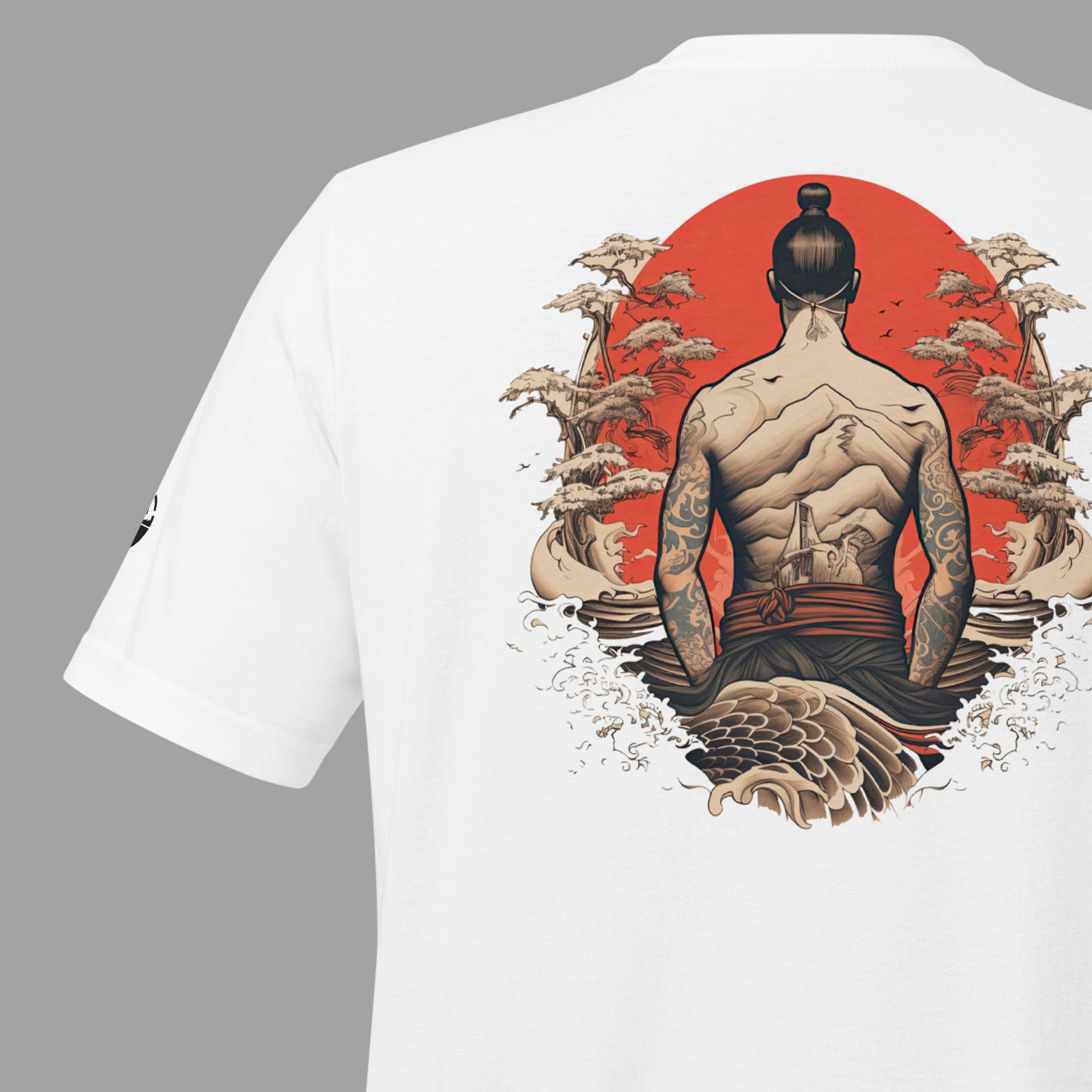 close up of back of white Shogun Unisex t-shirt