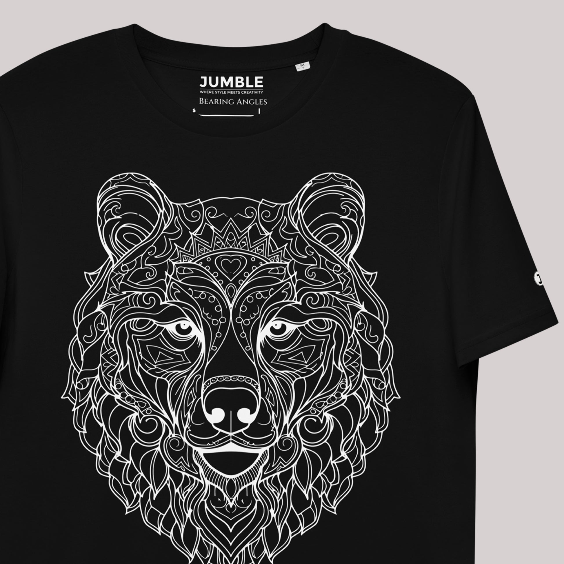 closeup of black Bearing Angles Unisex organic cotton t-shirt