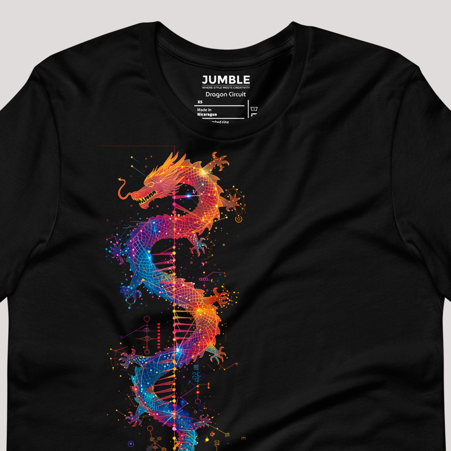 closeup of wrinkled Dragon Circuit Unisex t-shirt