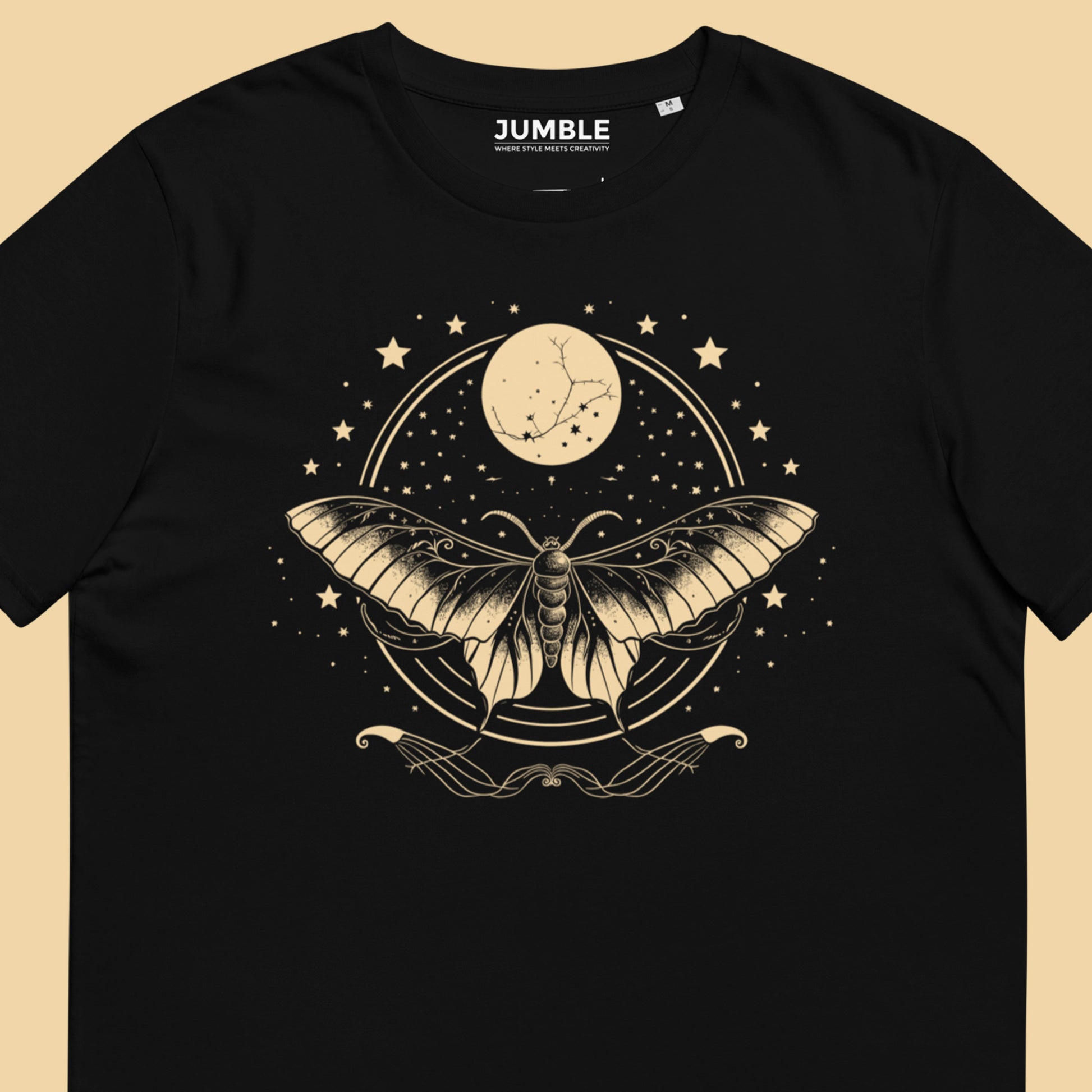 closeup of black Luna Glow Unisex organic cotton t-shirt