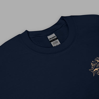 collar detail on navy Ka Manō Embroidered Unisex Sweatshirt