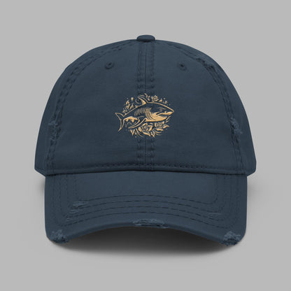 navy Ka Manō Embroidered Distressed Otto Cap