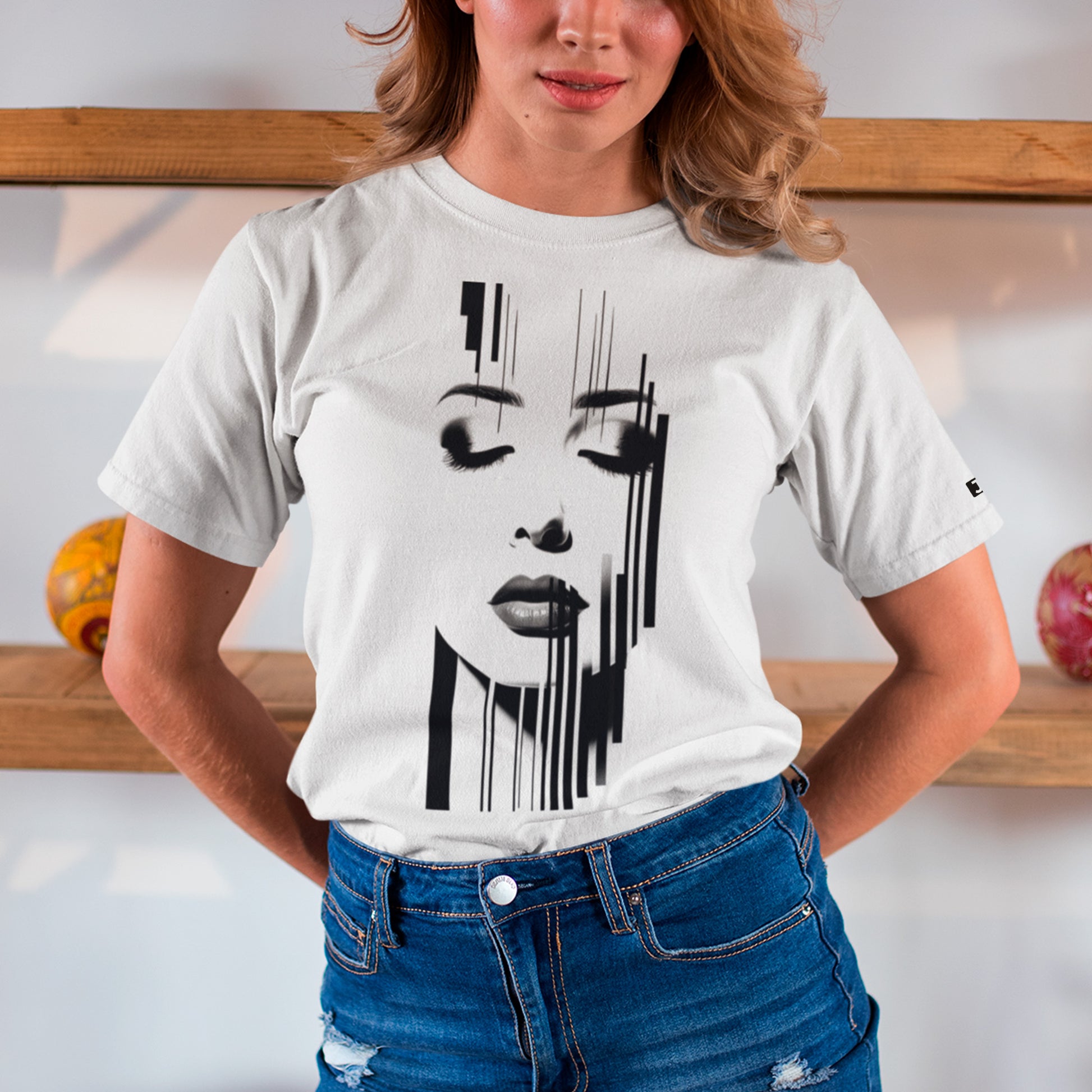 female model wearing Contemporary Symmetry Unisex t-shirt
