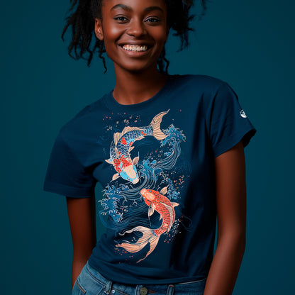 female model wearing Koi Kagayaki Premium Unisex organic cotton t-shirt