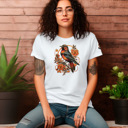 female model wearing Sailors' Song Unisex organic cotton t-shirt