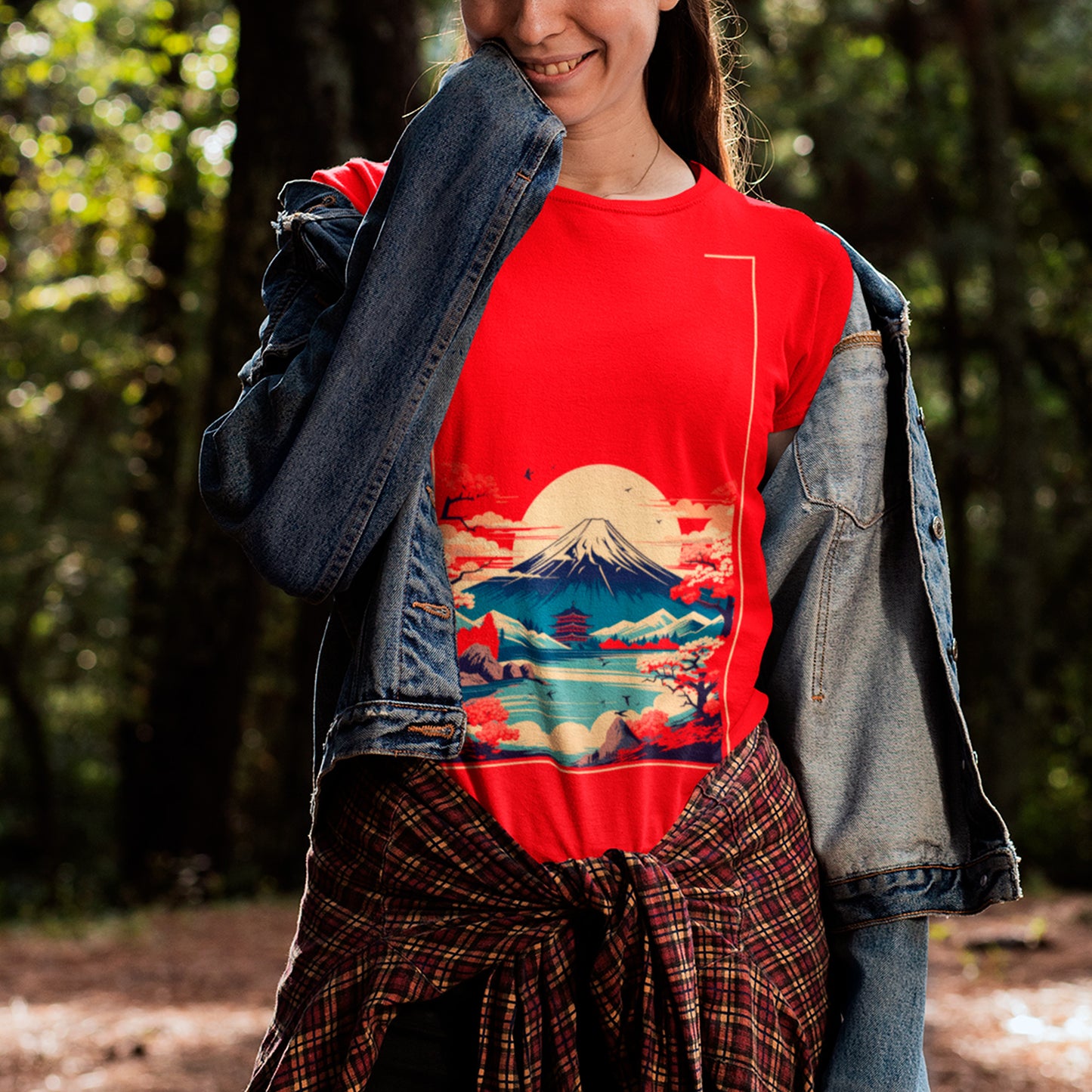 female model wearing Ruby Peake Unisex organic cotton t-shirt, outdoors