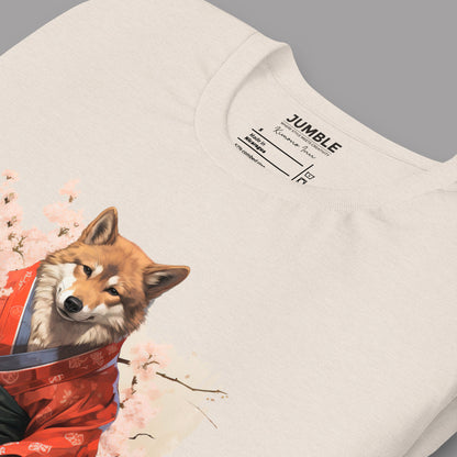 closeup of folded heather dust Kimono Inu Unisex t-shirt